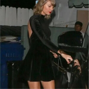 AMERICAN APPAREL Black Velvet Skater Dress Taylor Swift Eras Tour